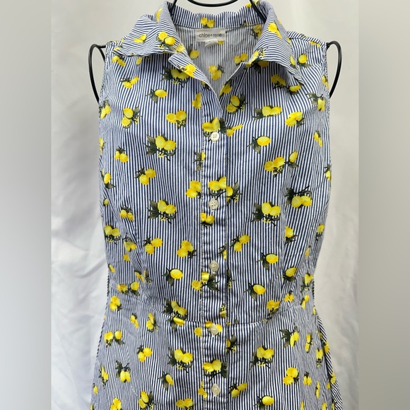 Chole + Rene striped lemon print button down dress size  PS - Picture 2 of 10